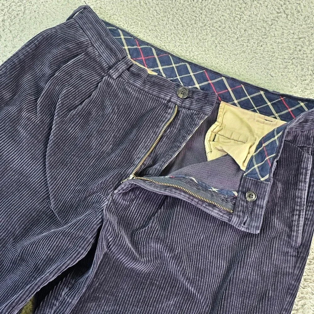 Brooks Brothers 346 Pants Mens 34x34 Blue Corduroy Pleated Classic Fit Dress